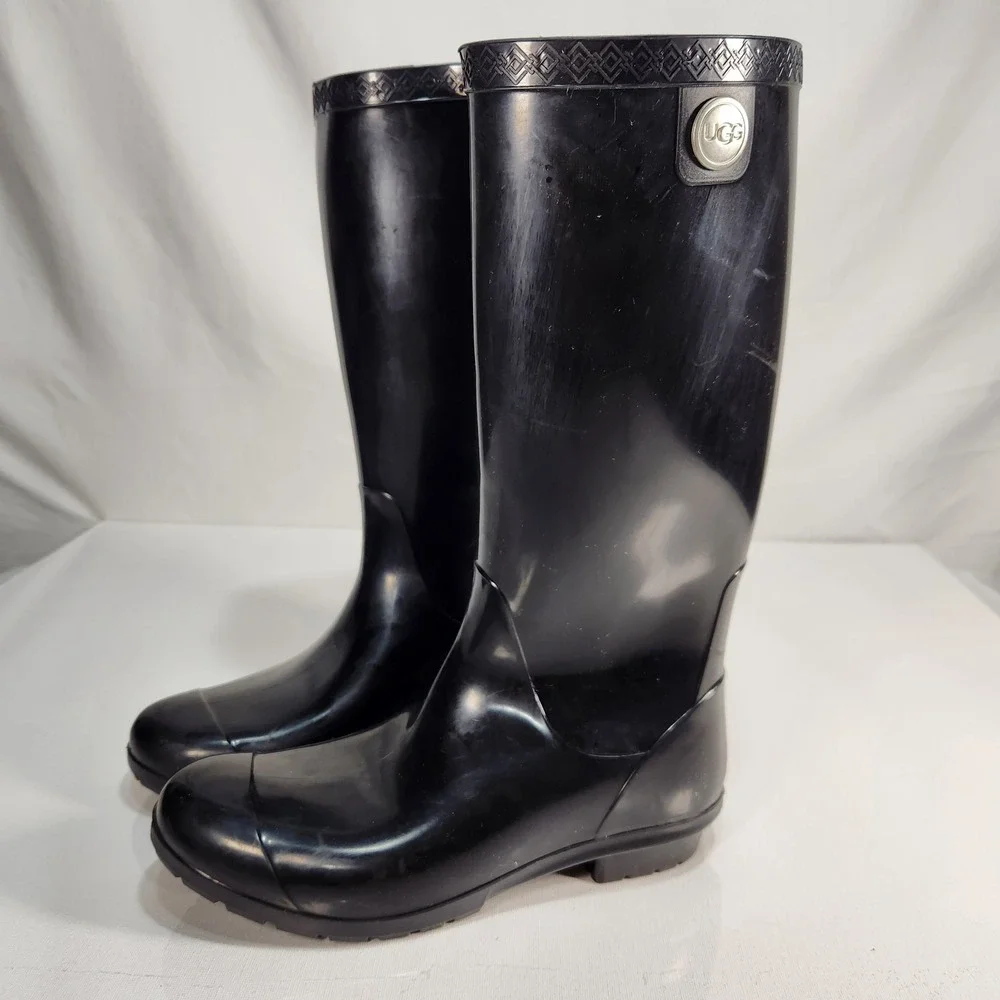 Ugg‎ Sienna Womens Rubber Rain Boots Waterproof Size 7 Black UF00719L